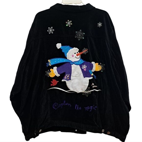 Vintage Quacker Factory Velvet Y2K Gothic Snowflake Snowman Holiday Shacket 3X - Picture 1 of 17